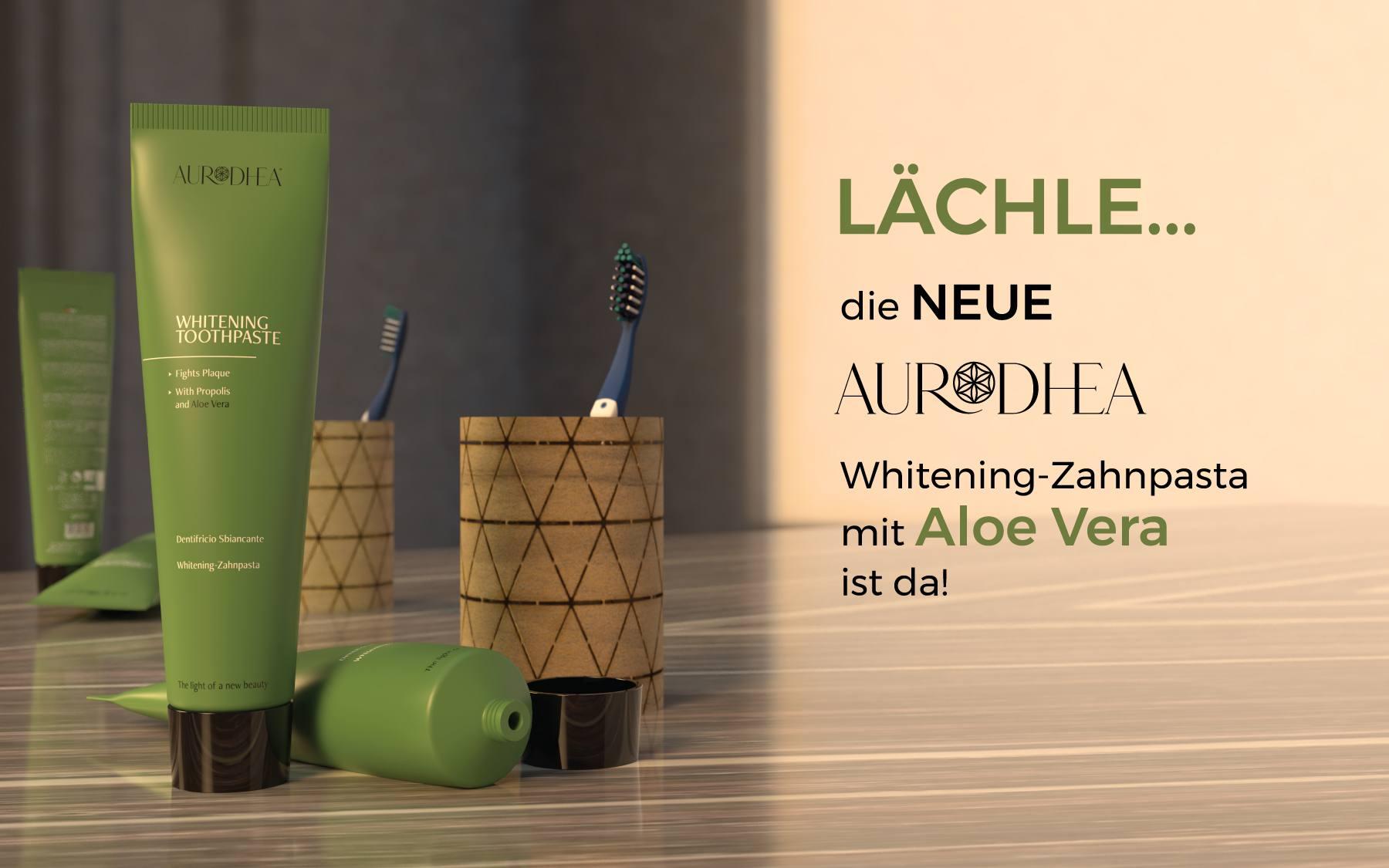 Ein strahlendes Lächeln mit der neuen Aurodhea Whitening Zahnpasta mit Aloe Vera!